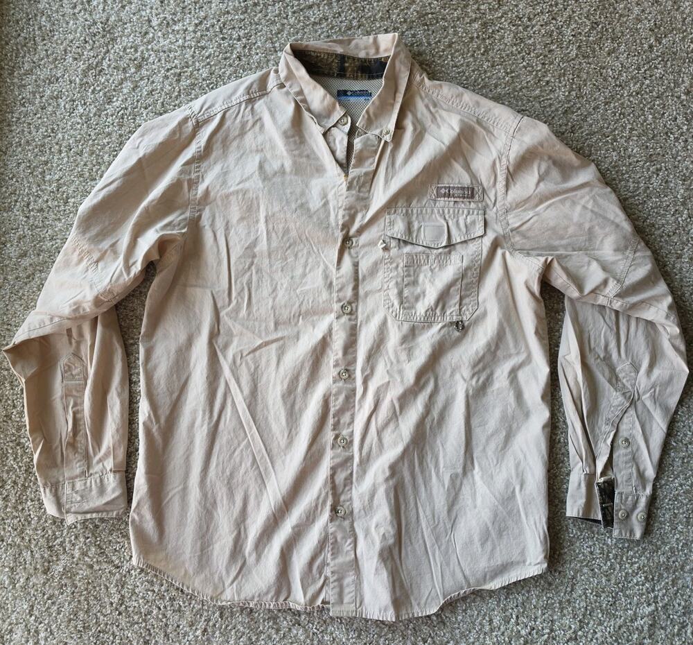 Columbia PFG Tan Long Sleeve Shirt, Mens Sz Medium, Hunting, Fishing, Hiking